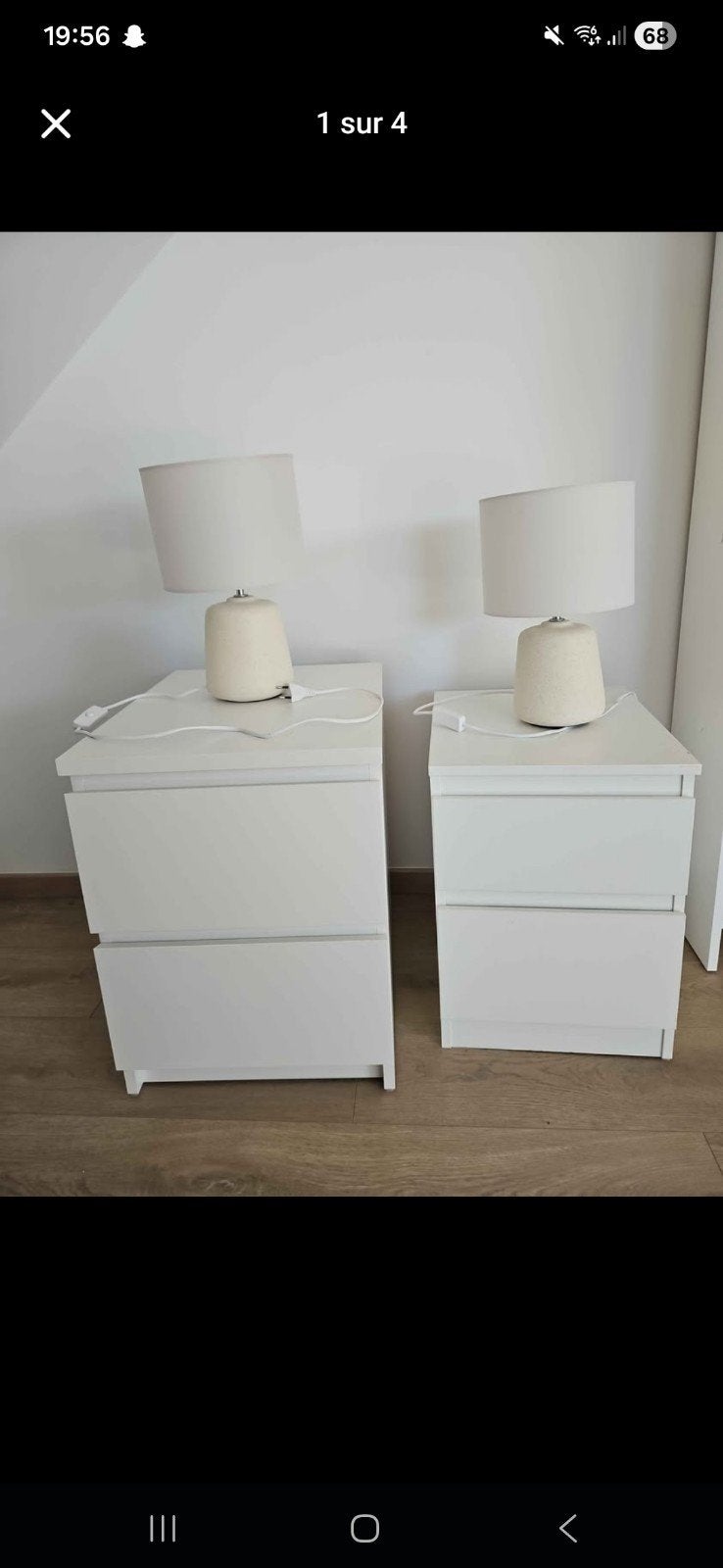 Lot de 2 tables de nuit Ikea Malm et 2 lampes de chevet, Maison & Meubles, Enlèvement