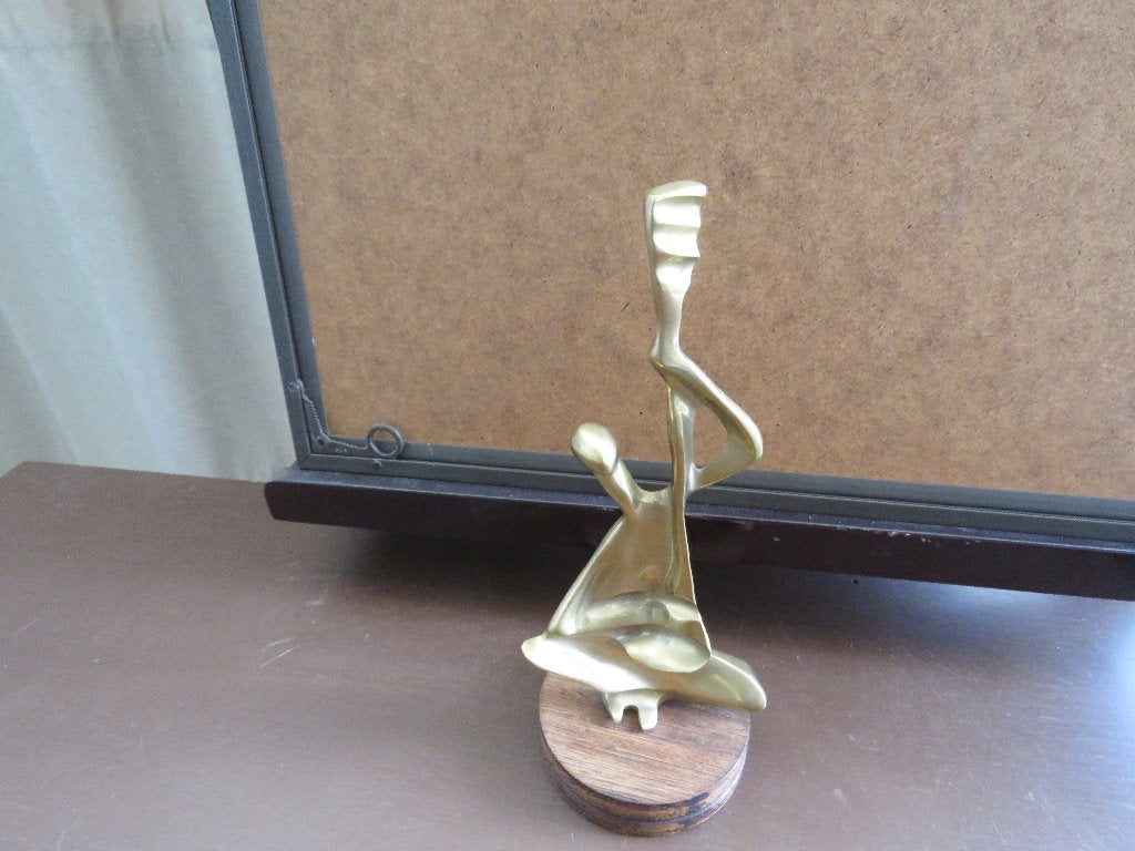 Midcentury abstract modernist beeld koper gitaarspeler, Antiek en Kunst, Ophalen of Verzenden, Abstract, Beeld, Abstract