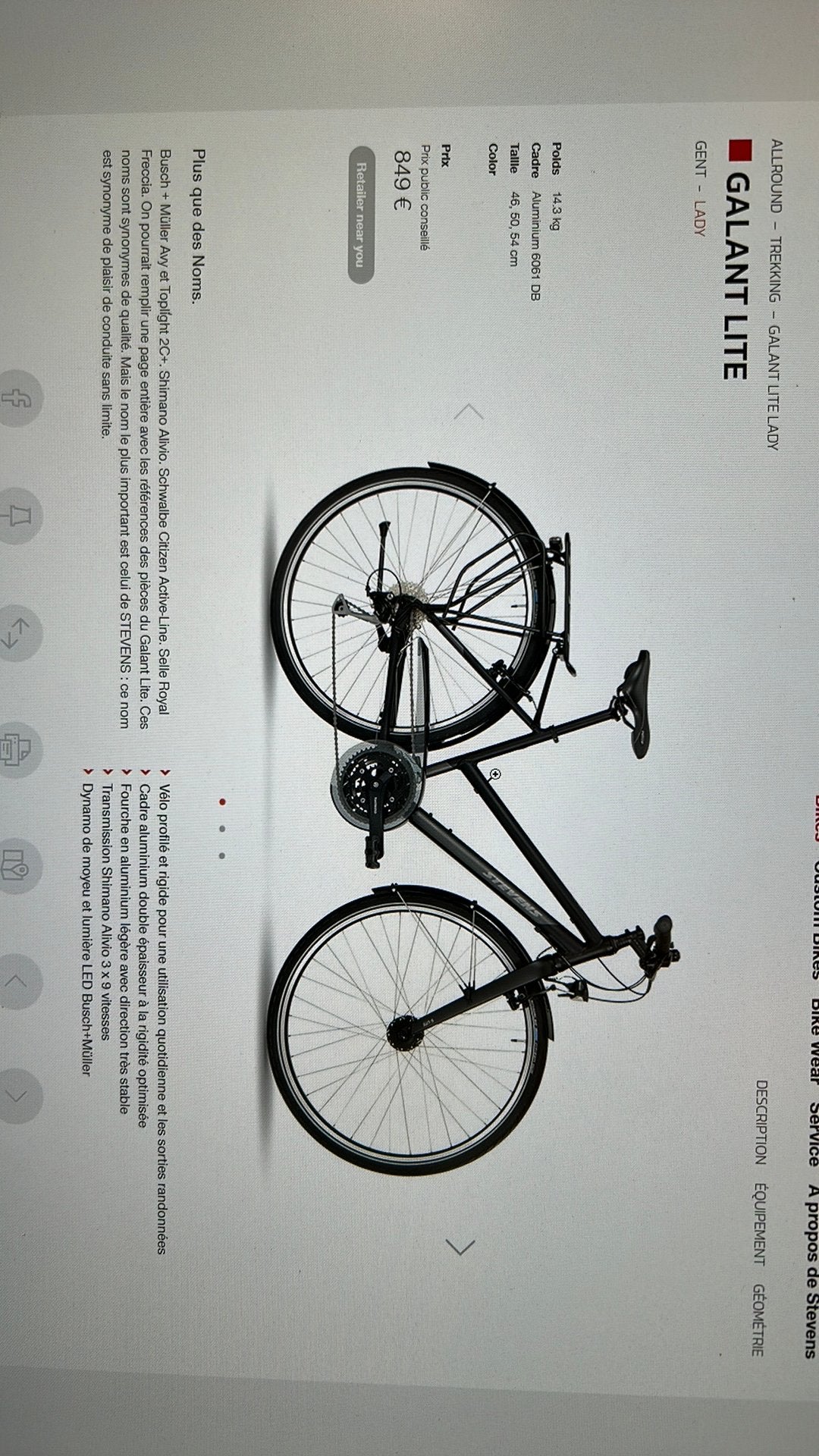 Damesfiets merk 'Stevens' 'Galant Lite Lady lite', Gebruikt, Velgrem, 47 tot 50 cm, Overige maten