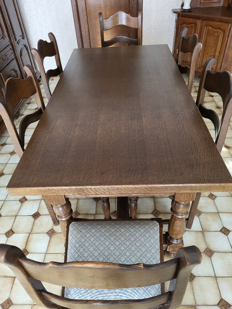 Table à manger classique en chêne avec 6 chaises, Enlèvement