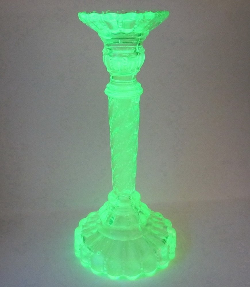 Antieke vaseline uranium glas art deco: kandelaar, ca 1920, Antiek en Kunst, Ophalen of Verzenden