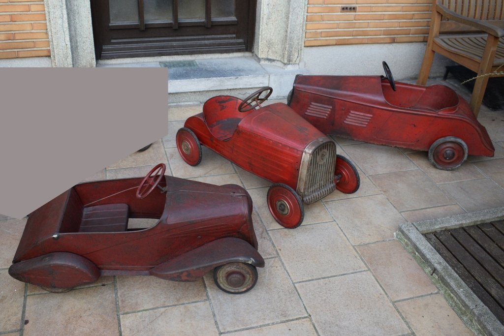 Lot 3 trapauto uit 1930 Bugatti Delahaye antiek speelgoed, Ophalen