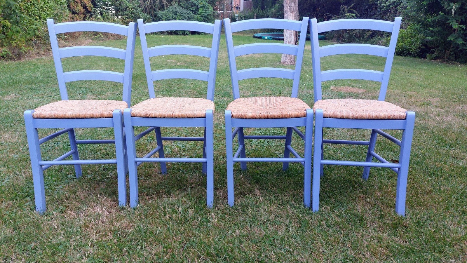vier houten vintage Ikea stoelen, Ophalen, Blauw, Vintage, Vier