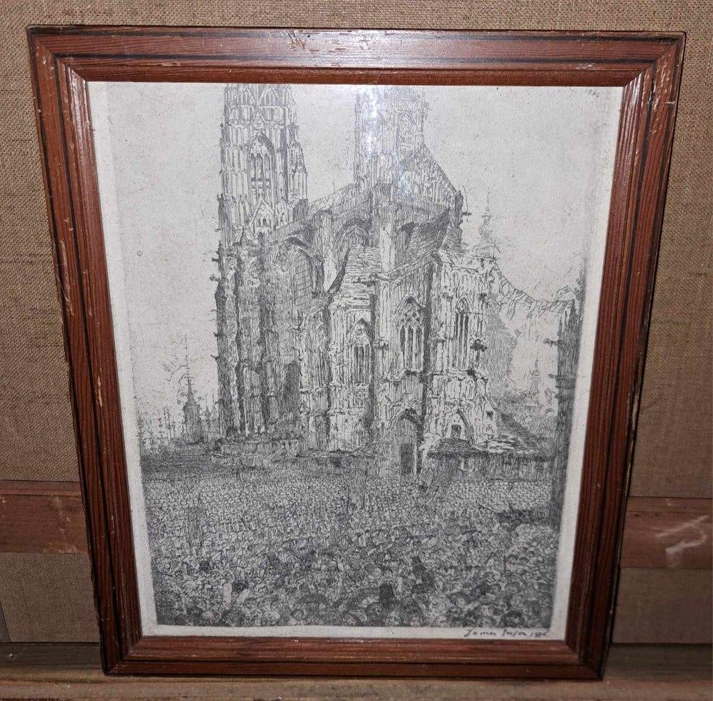lithographie eglise saint nicolas anvers signe james ensor, Ophalen of Verzenden