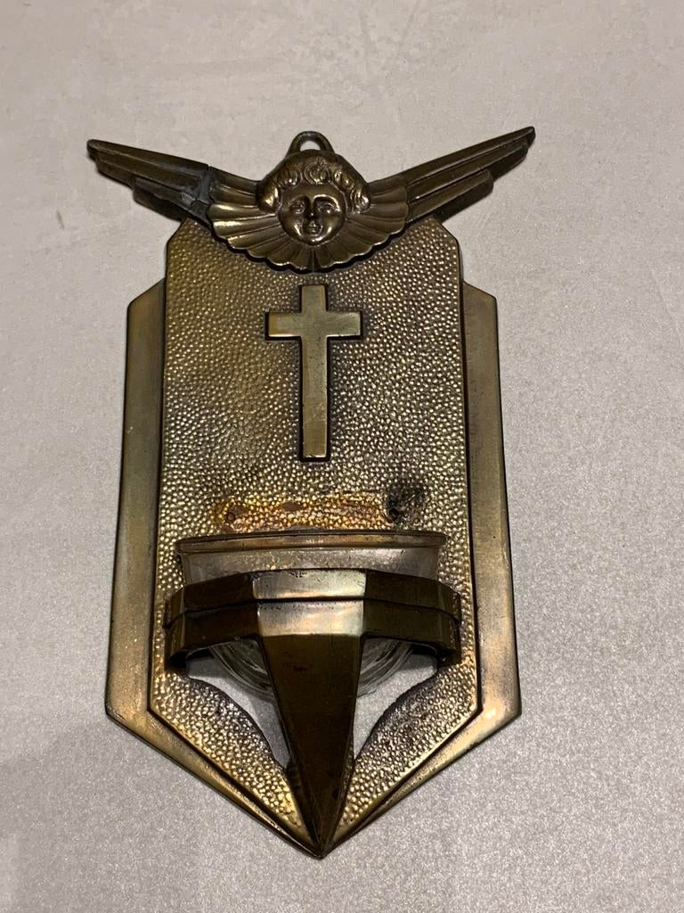 Récipient à eau bénite religieux ancien art déco catholique, Enlèvement ou Envoi