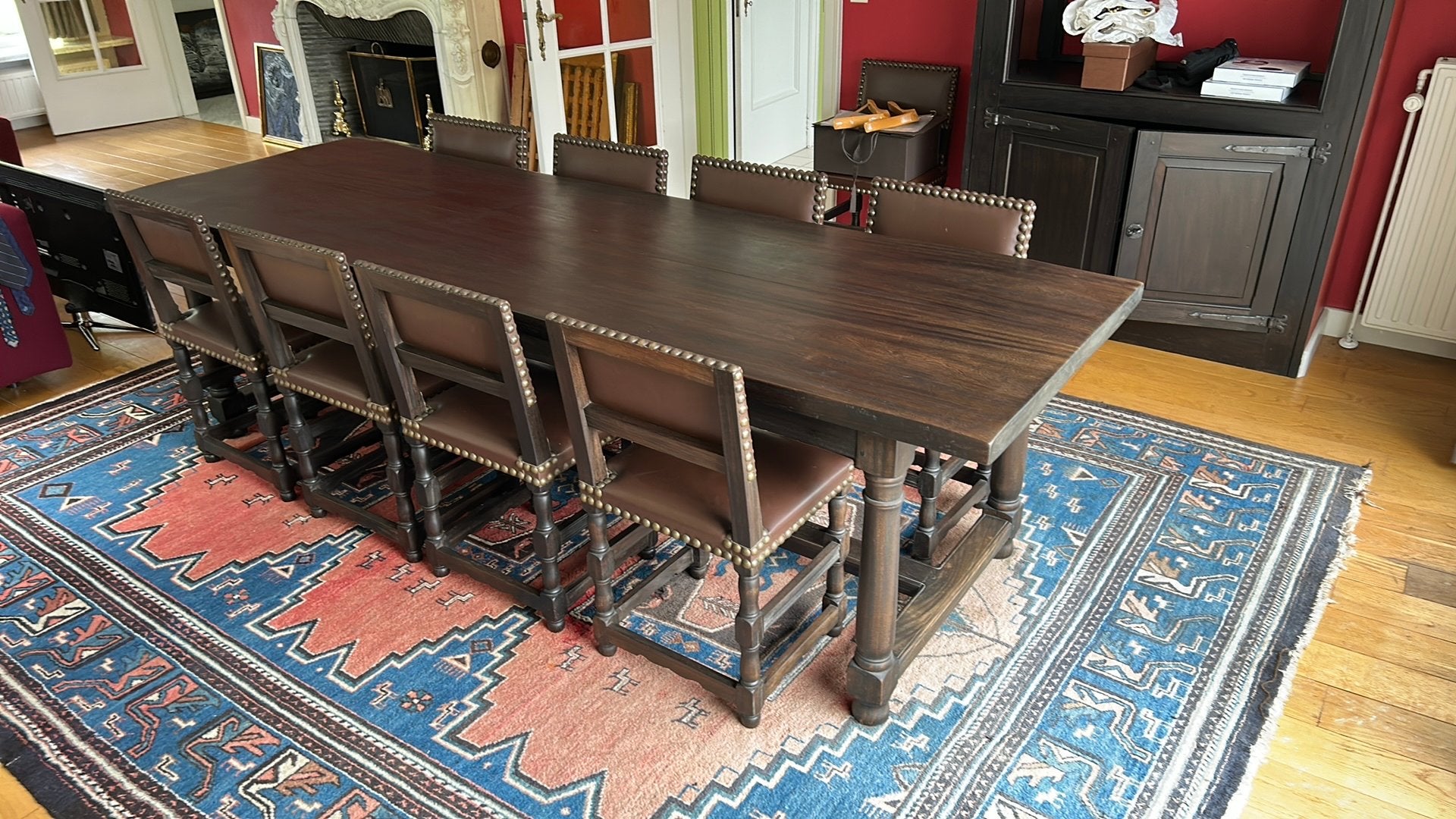 Kloostertafel met 9 lederen stoelen, Ophalen