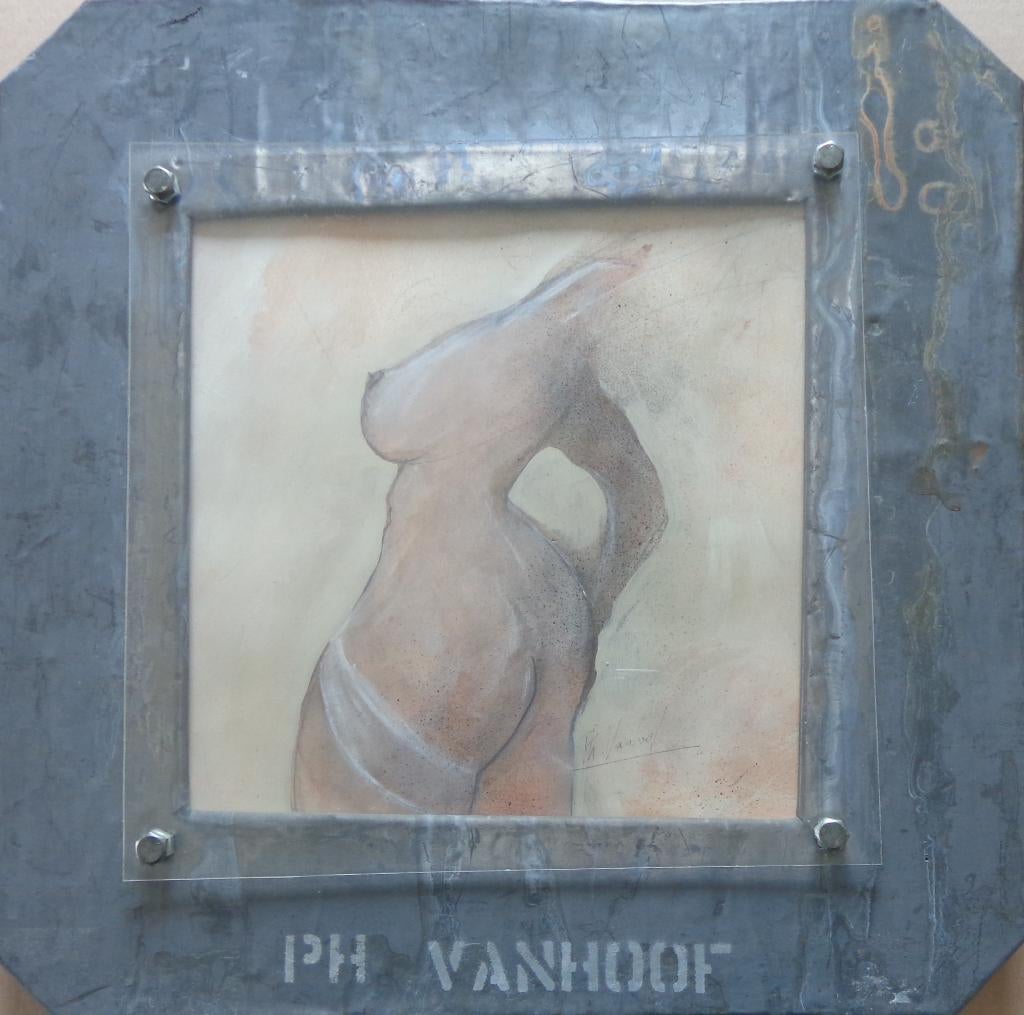 PHILIPPE VANHOOF / VROUWENTORSO / ORIGINEEL / 47x46cm KADER, Enlèvement ou Envoi