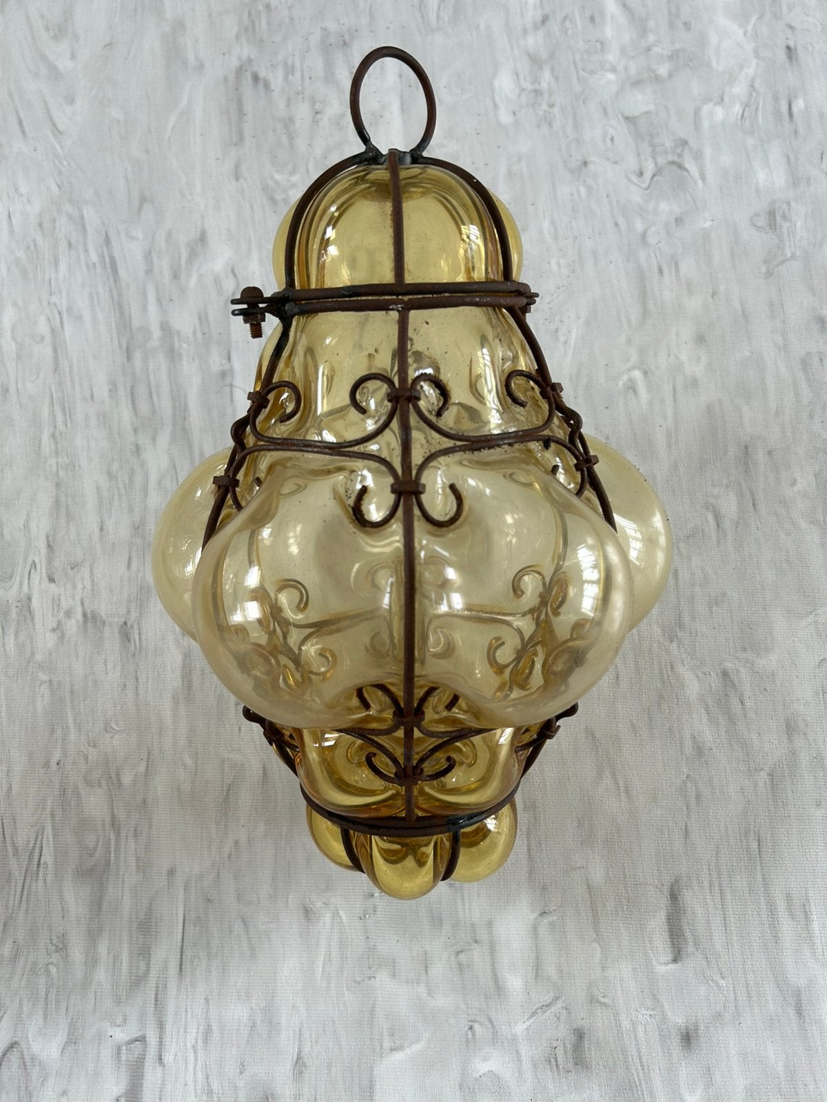 Vintage Murano kooilamp – Mondgeblazen in ijzeren frame 29cm, Antiek en Kunst, Ophalen