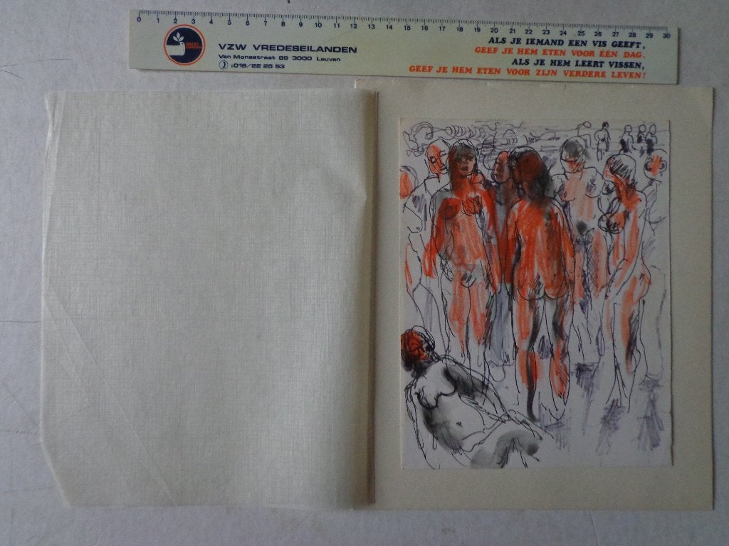 Tekening van Henri-Victor Wolvens "Naakte vrouwen", Ophalen of Verzenden, Tekening, Gemengde techniek, Origineel
