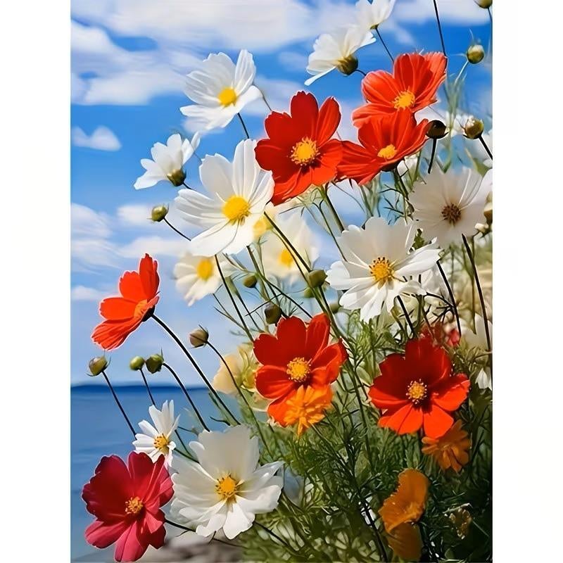 Peinture au diamant n 62 Fleurs sauvages 50x40cm (carré), Neuf, Multicolore, Autocollant, Diamond painting