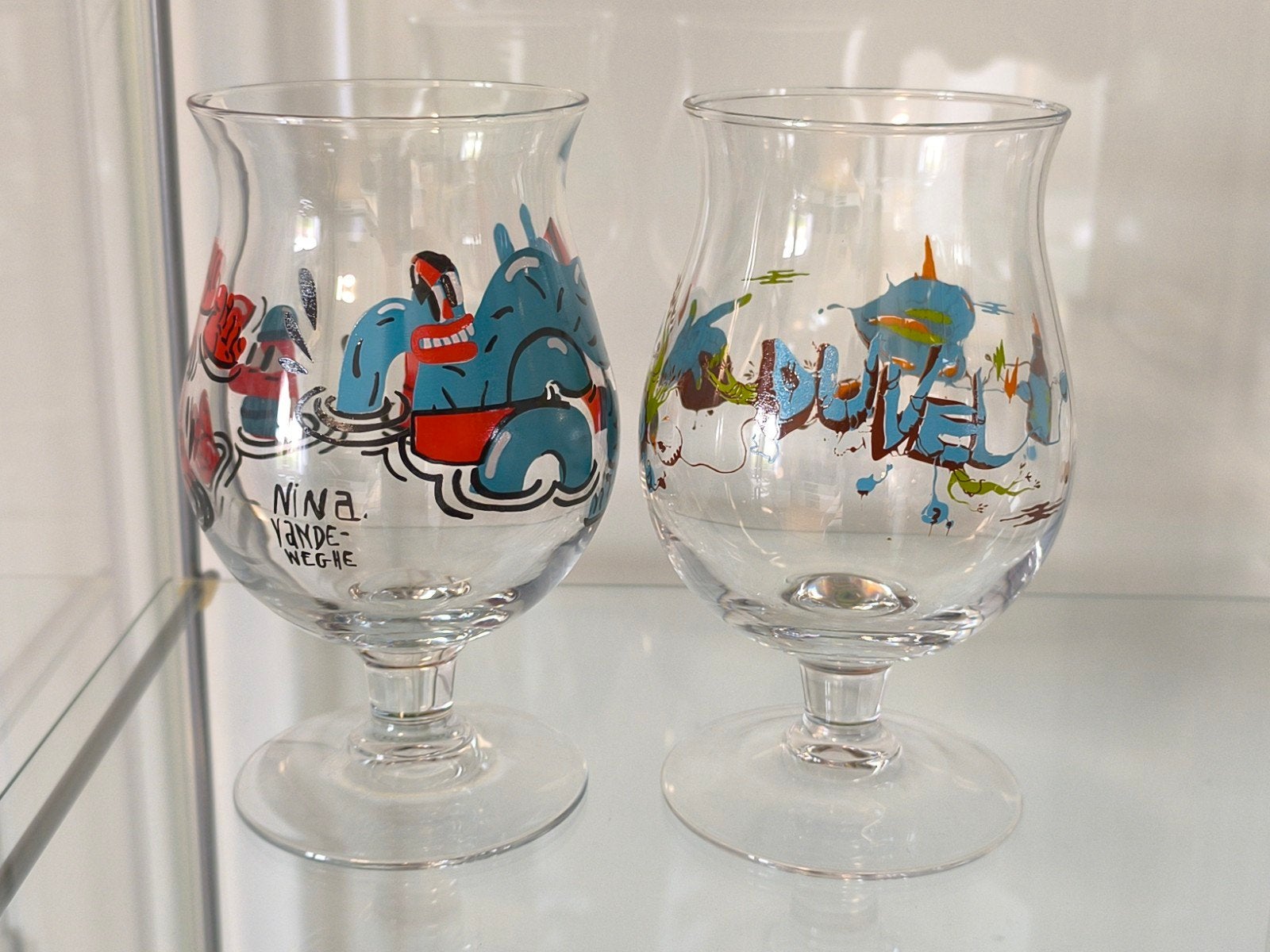 Duvel - nina Vandeweghe Duvel glas - Yan sorgi Duvel glas., Verzamelen, Biermerken, Duvel, Ophalen