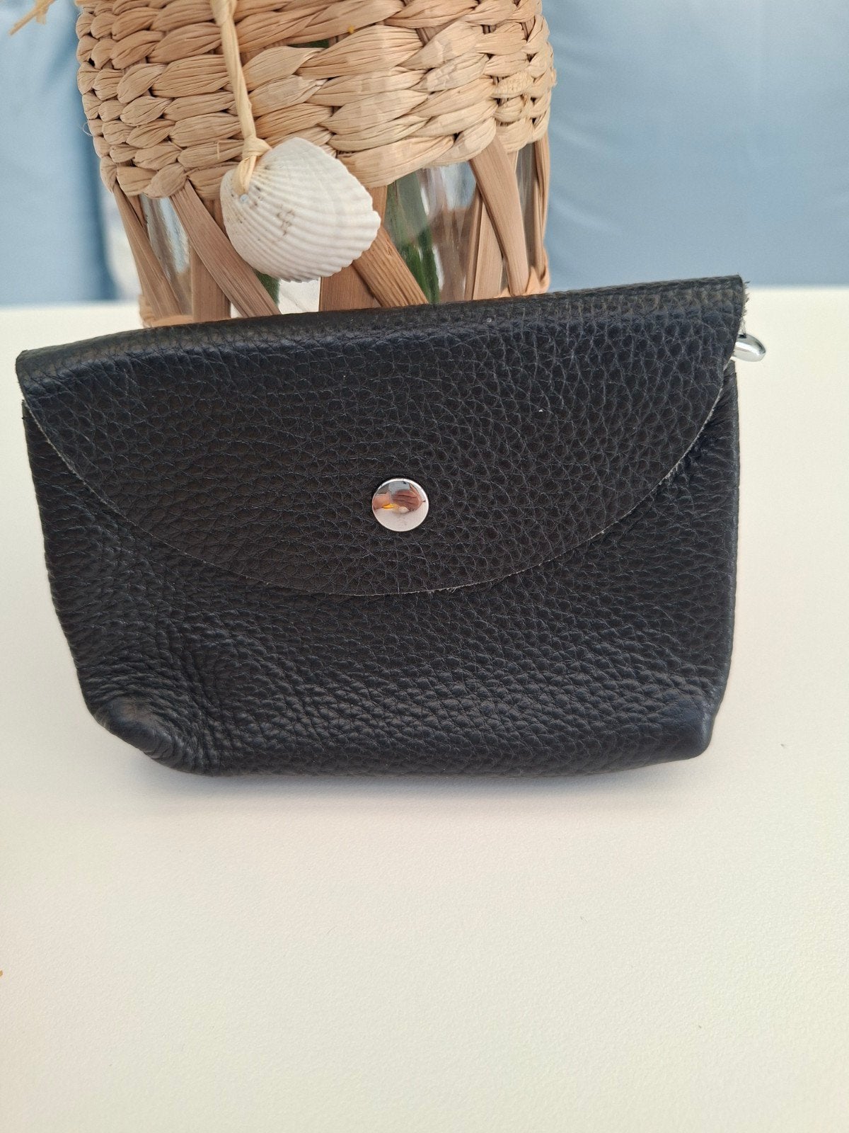 Zwarte lederen Portemonnee 12x9cm, Handtassen en Accessoires, Ophalen, Zwart