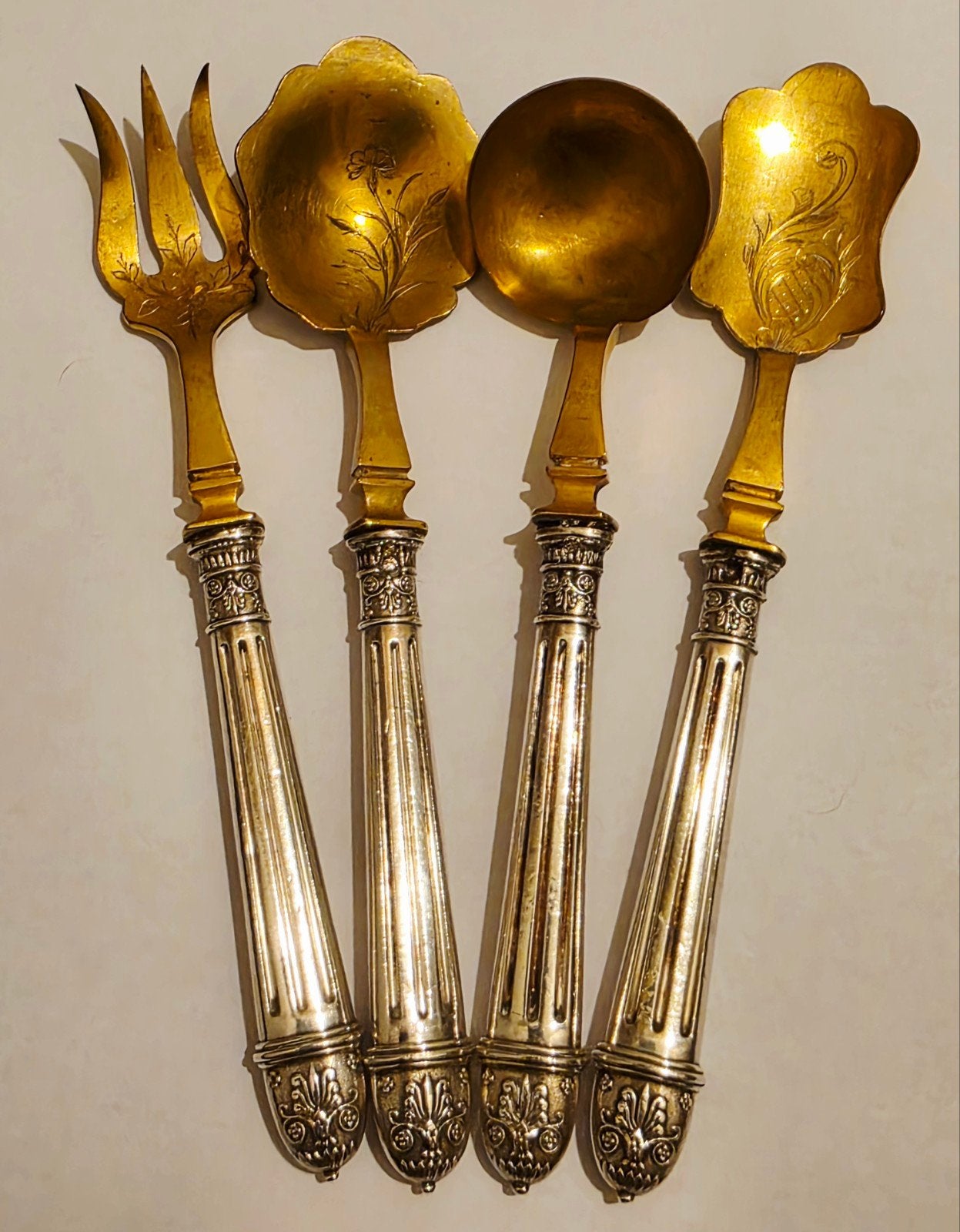 Antieke zilveren 950 dessert set Napoleon III tijdperk, Ophalen of Verzenden, Zilver