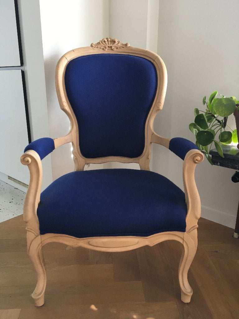 Louis XV- stijl fauteuil- volledig geherstoffeerd, Ophalen, Blauw, Nieuw, LouisXV / Barok/ Rococo