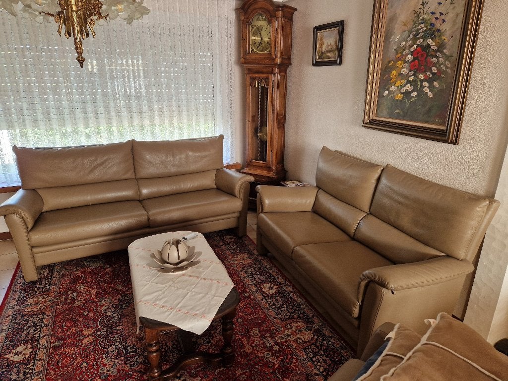 Kwalitatief Lederen Salon Demuynck (2-Zit & 3-Zit), Huis en Inrichting, Ophalen, Leer, Zo goed als nieuw, Rechte bank