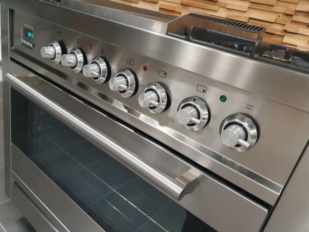 🔥Luxe Boretti Fornuis 90cm RVS + RVS 1 grote oven Frytop, Ophalen, 60 cm of meer, Zo goed als nieuw, Energieklasse A of zuiniger