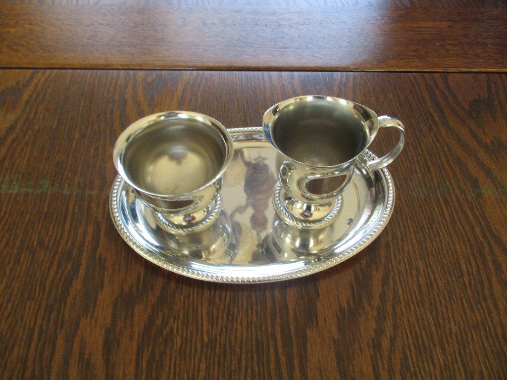 servies antiek van metaal melk kan + suikerpot + dienblad, Ophalen of Verzenden