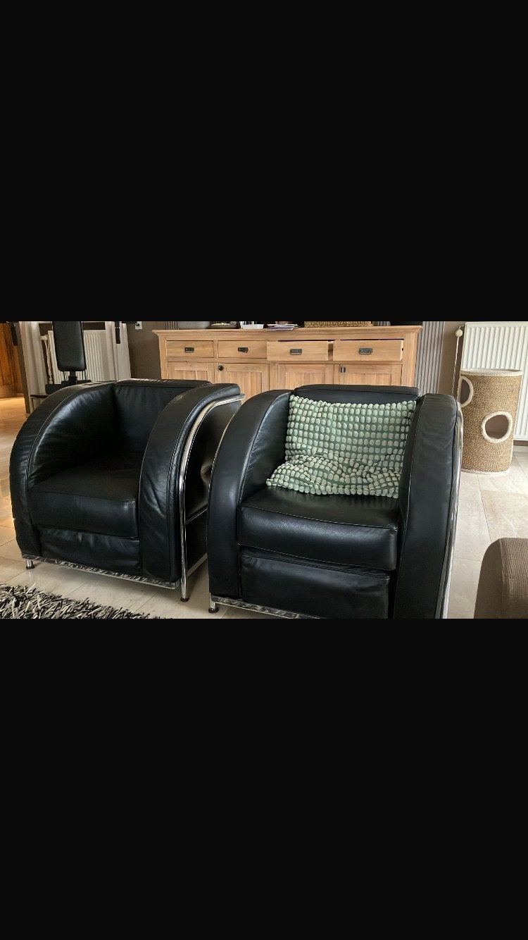 Lederen zwarte fauteuils, Huis en Inrichting, Ophalen, Gebruikt, Minder dan 75 cm, Leer