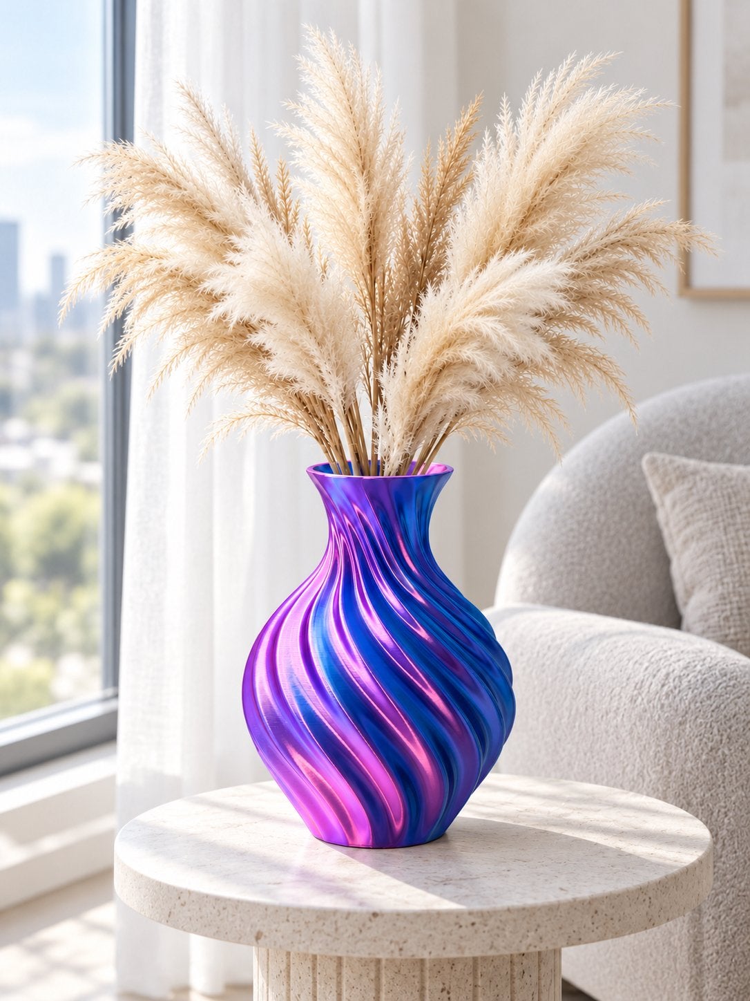 Decoratieve spiraalvaas – blauw/paars met kleurenspel, Maison & Meubles, Enlèvement ou Envoi, Comme neuf, Synthétique, Bleu