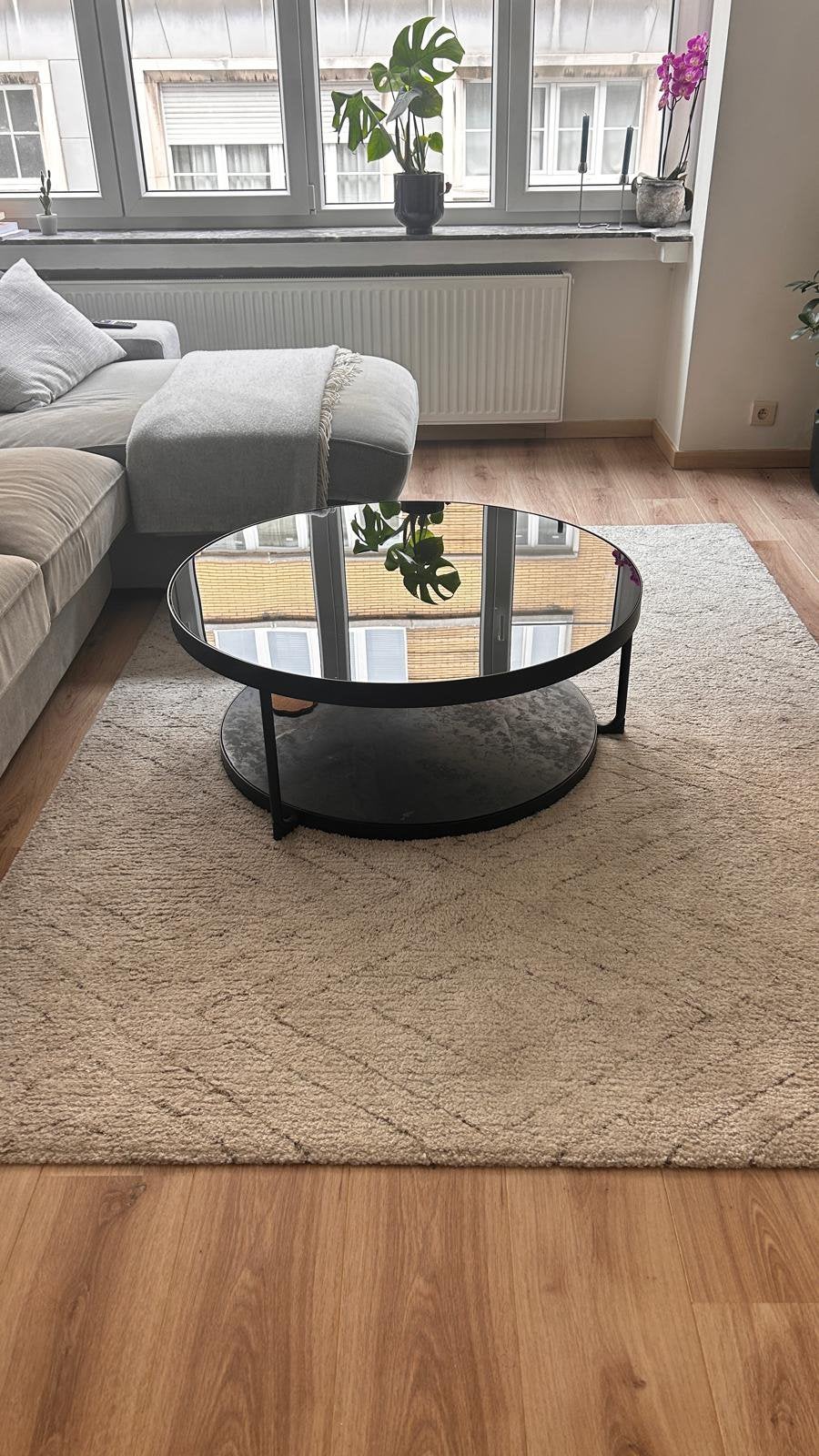 IKEA Salontafel – Zwart Glas & Marmerlook – Ø 88 cm, Ophalen, Zo goed als nieuw, Glas