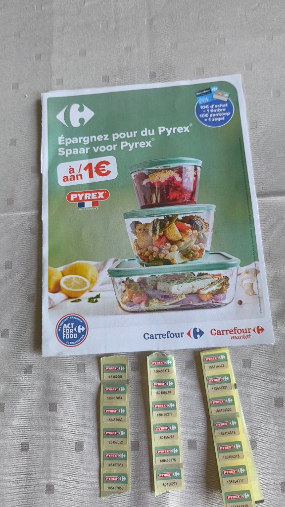 spaarzegels Pyrex Carrefour, Verzamelen, Supermarktacties, Overige supermarkten, Verzenden