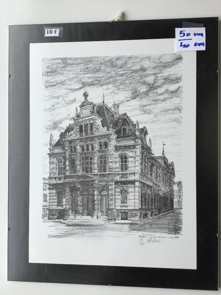 magnifique lithographie du péage d'Anvers par Jef Calus, Antiquités & Art, Art | Lithographies & Sérigraphies, Enlèvement ou Envoi