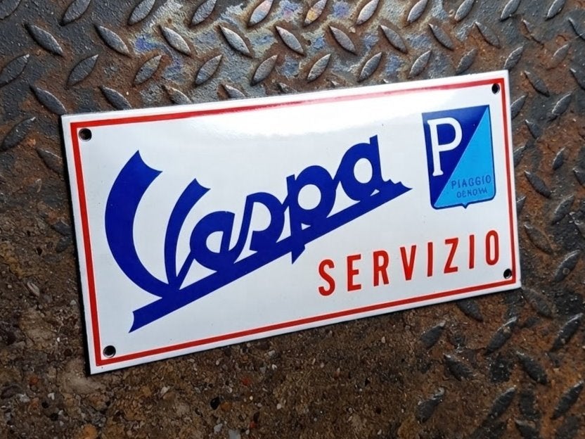 Emaille Schild VESPA Vintage Scooter Reclamebord Italië 80's, Verzenden, Gebruikt, Reclamebord