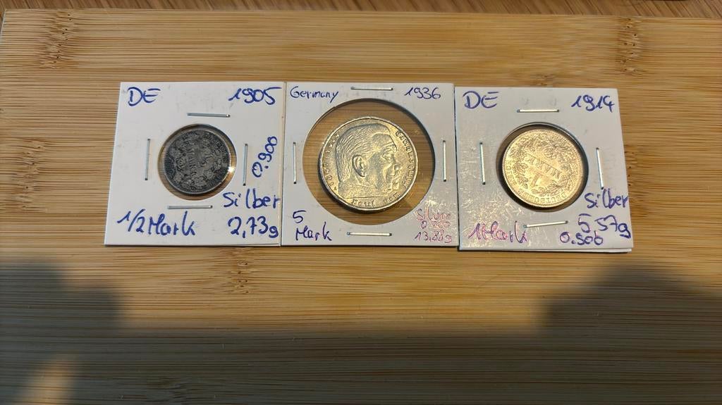 3 oude Duitse Munten 0.900 Zilver, Ophalen, Munten