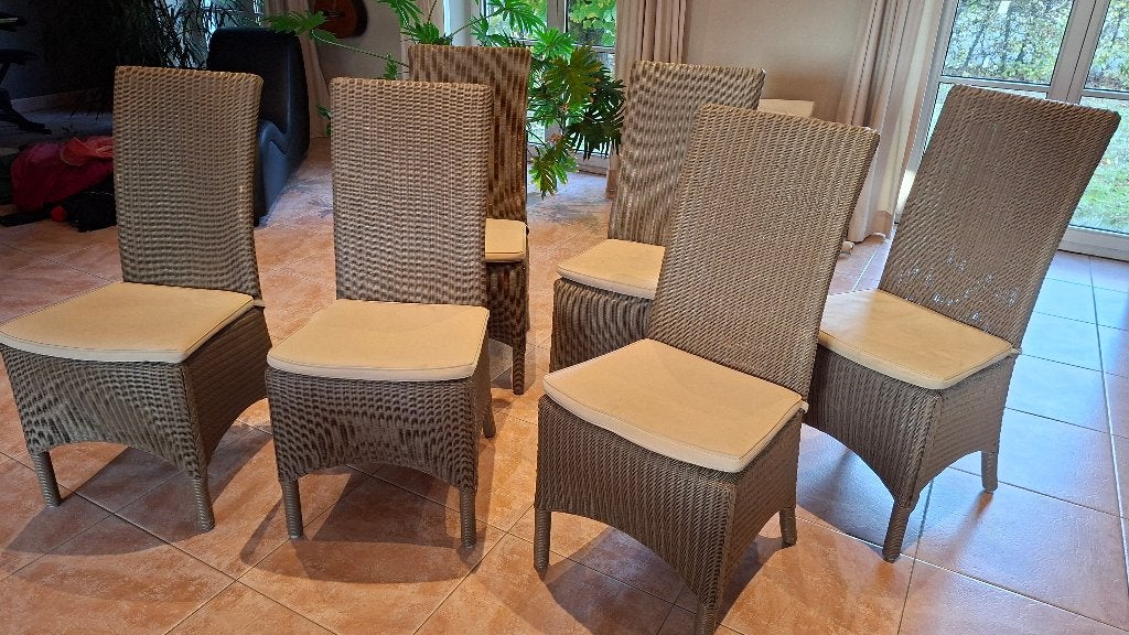 Set van 6 Lloyd Loom stoelen in zeer goede staat, Maison & Meubles, Landelijk... Vincent Sheppard, Comme neuf, Brun, Enlèvement