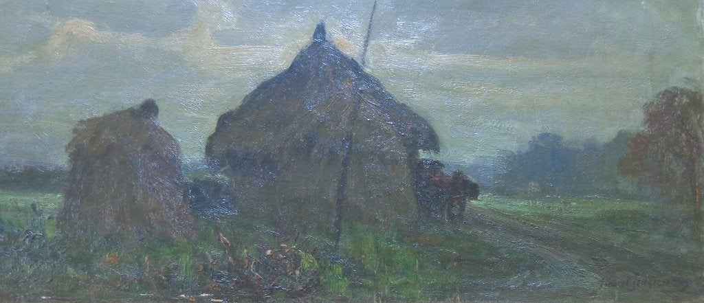KAREL JONGELINGHS / HOOIMIJTEN / OLIEVERF PANEEL / 25x49cm, Enlèvement ou Envoi