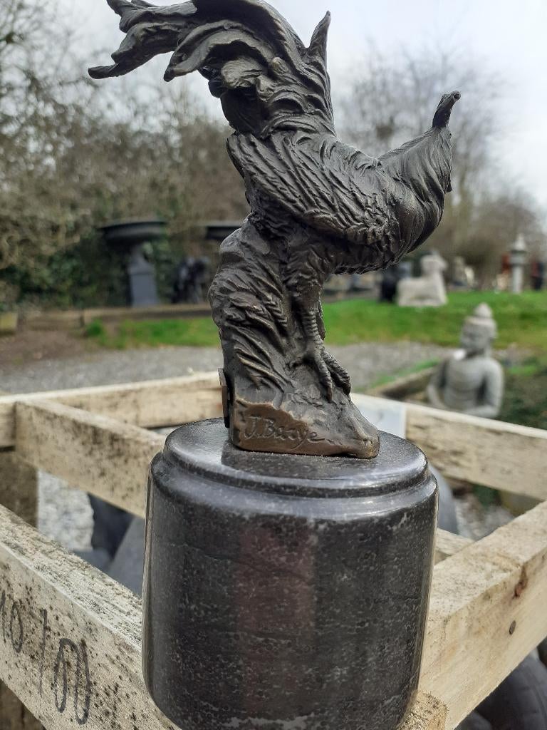 BRONZEN HANENBORD BARYE OP MARMEREN SOKKEL, Ophalen of Verzenden, Brons