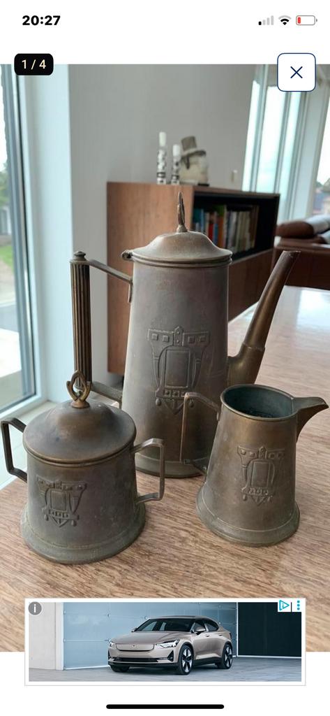 Antieke Art Nouveau koffie- en theeset ca. 1900, Antiek en Kunst, Antiek | Brons en Koper, Koper, Ophalen