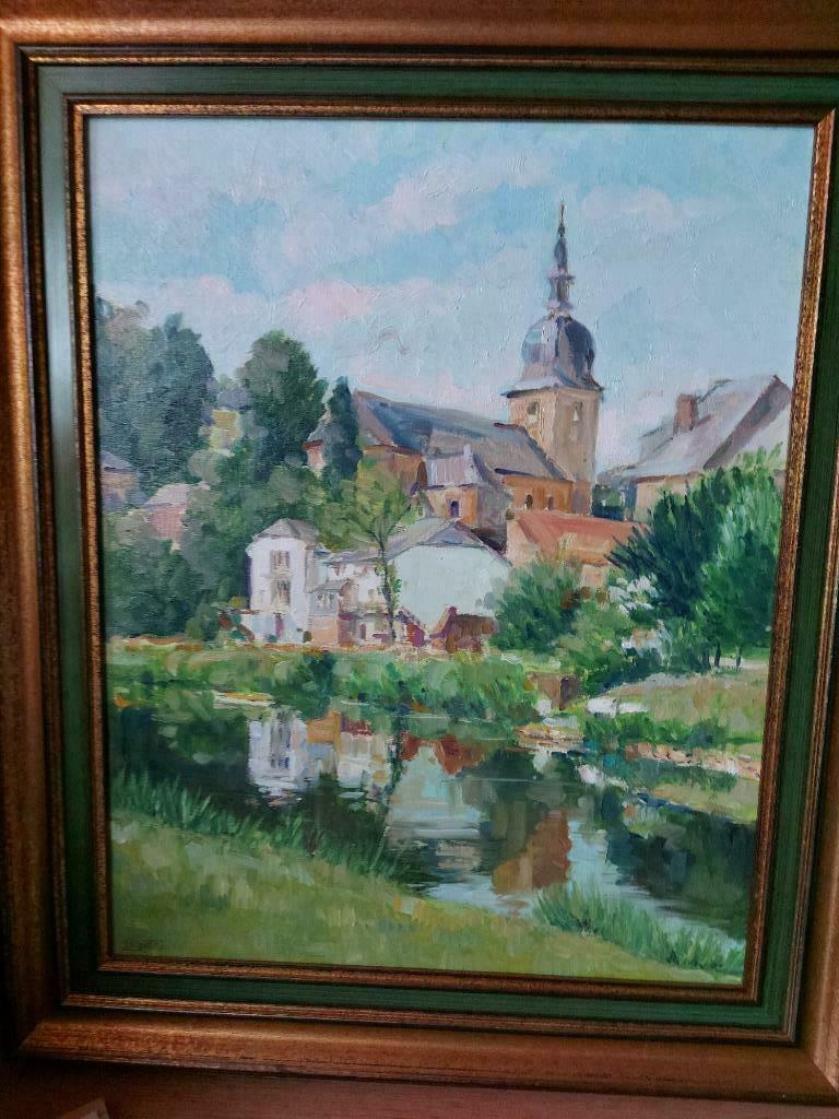 eglise saint martin olieverf op doek, Antiquités & Art, Enlèvement ou Envoi