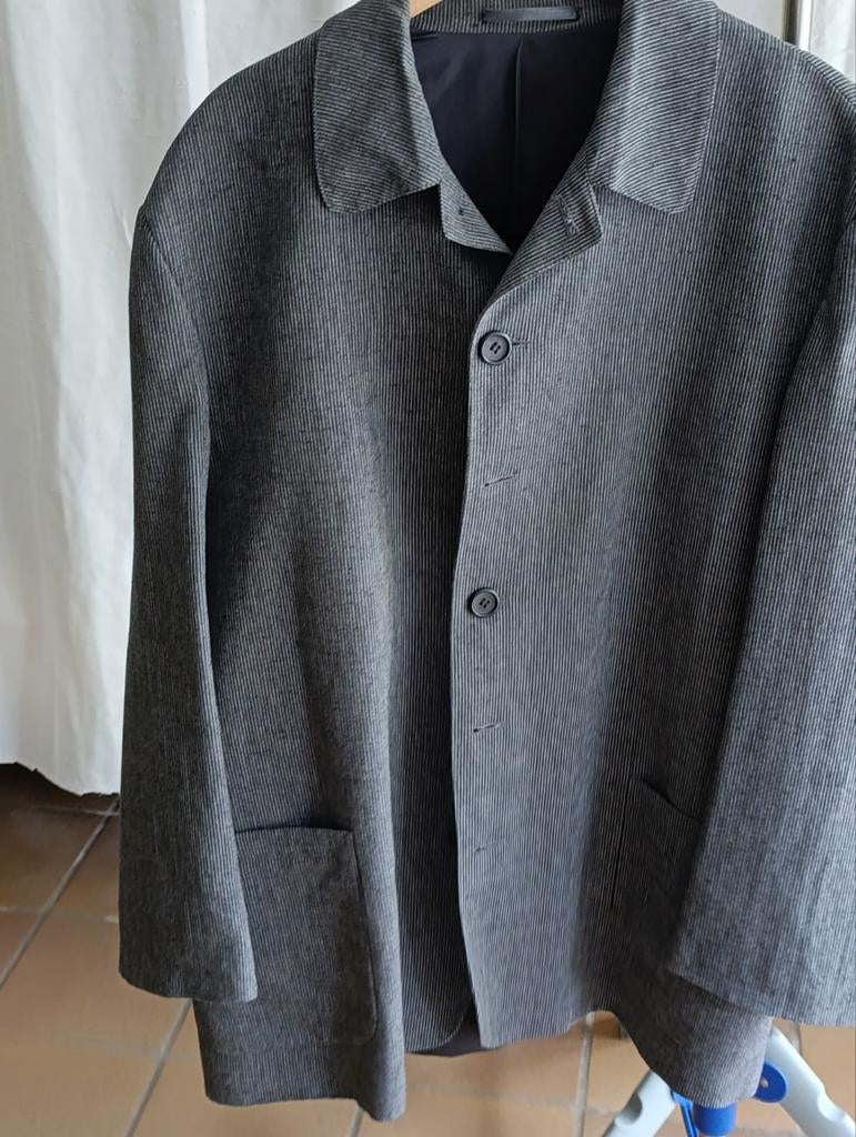 Zwarte heren blazer met fijne witte krijtstrepen, Ophalen, Gedragen, Maat 48/50 (M)