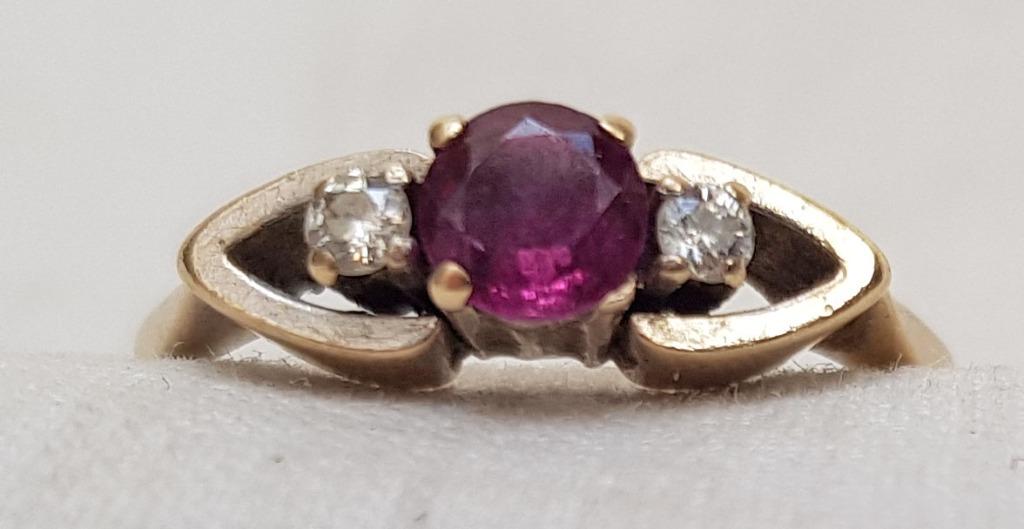 Bague 18 kt améthyste brillant., Bijoux, Sacs & Beauté, Enlèvement ou Envoi, Or, Bague, Avec pierre précieuse