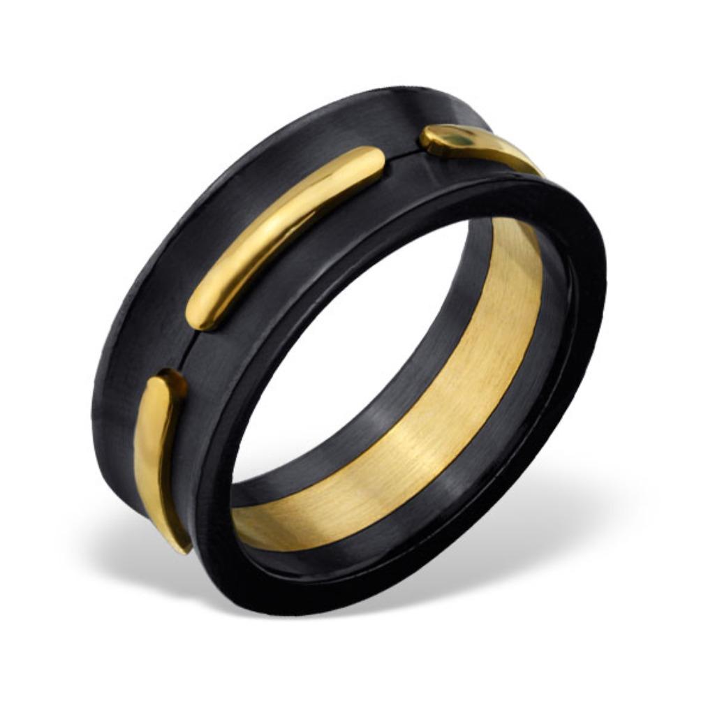 Bague homme acier doré noir - 8 mm, Neuf, Fer ou Acier, Homme, 20 ou plus grands