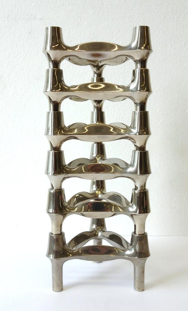 Vintage BMF kandelaars Fritz Nagel chroom 60's, Ophalen of Verzenden, Gebruikt, Kandelaar, Minder dan 25 cm