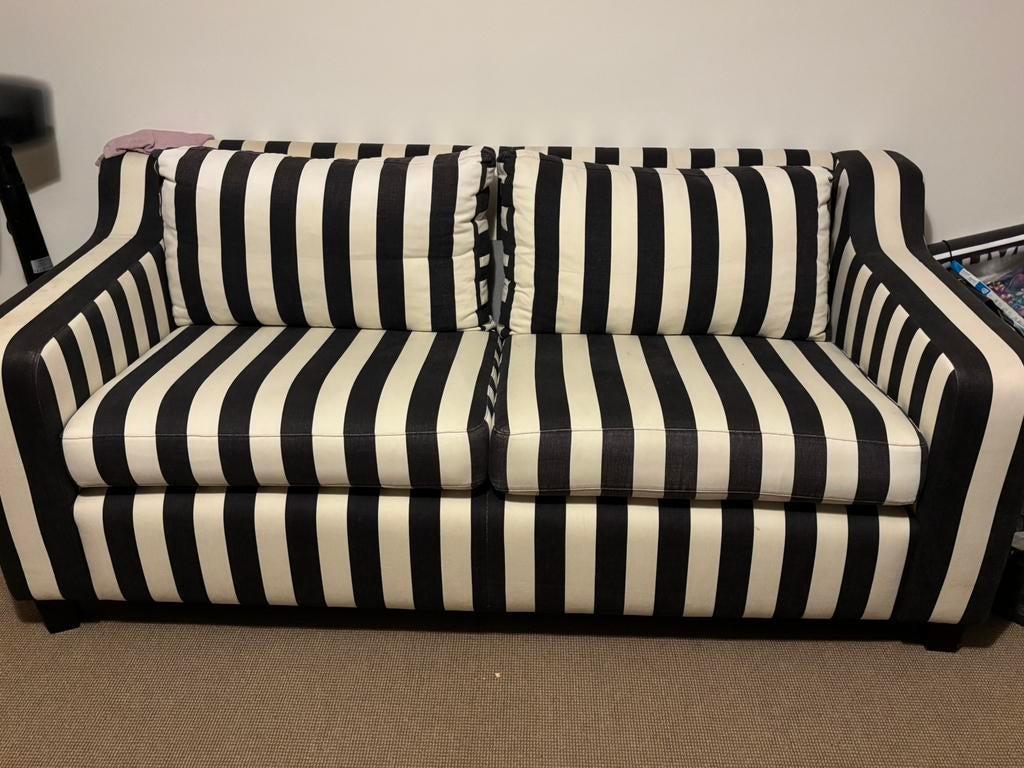 Mooie blauw-wit gestreepte Sofa, Ophalen, 150 tot 200 cm, Driepersoons, 75 tot 100 cm