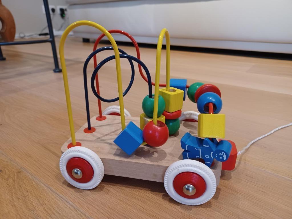 Chariot en bois à tirer + motricité fine, Enlèvement, Comme neuf, Jouet à Pousser ou Tirer