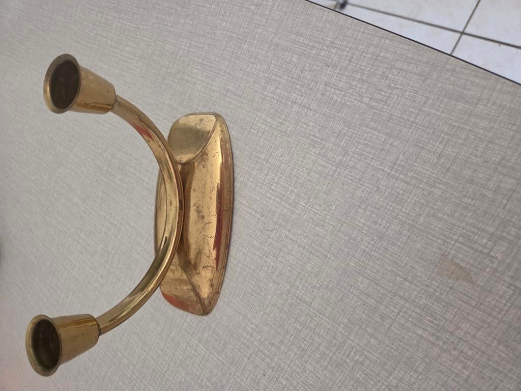 Chandelier à deux bras en métal doré., Moins de 25 cm, Enlèvement ou Envoi, Autres couleurs, Utilisé