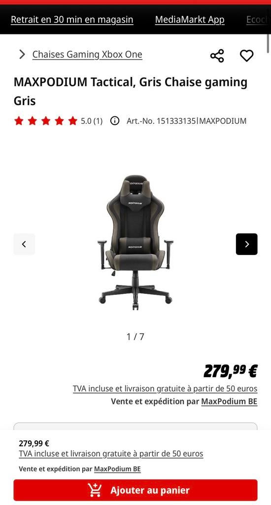 Chaise Gaming Maxpodium, Comme neuf, Chaise de bureau de gaming, Enlèvement, Chaise de bureau