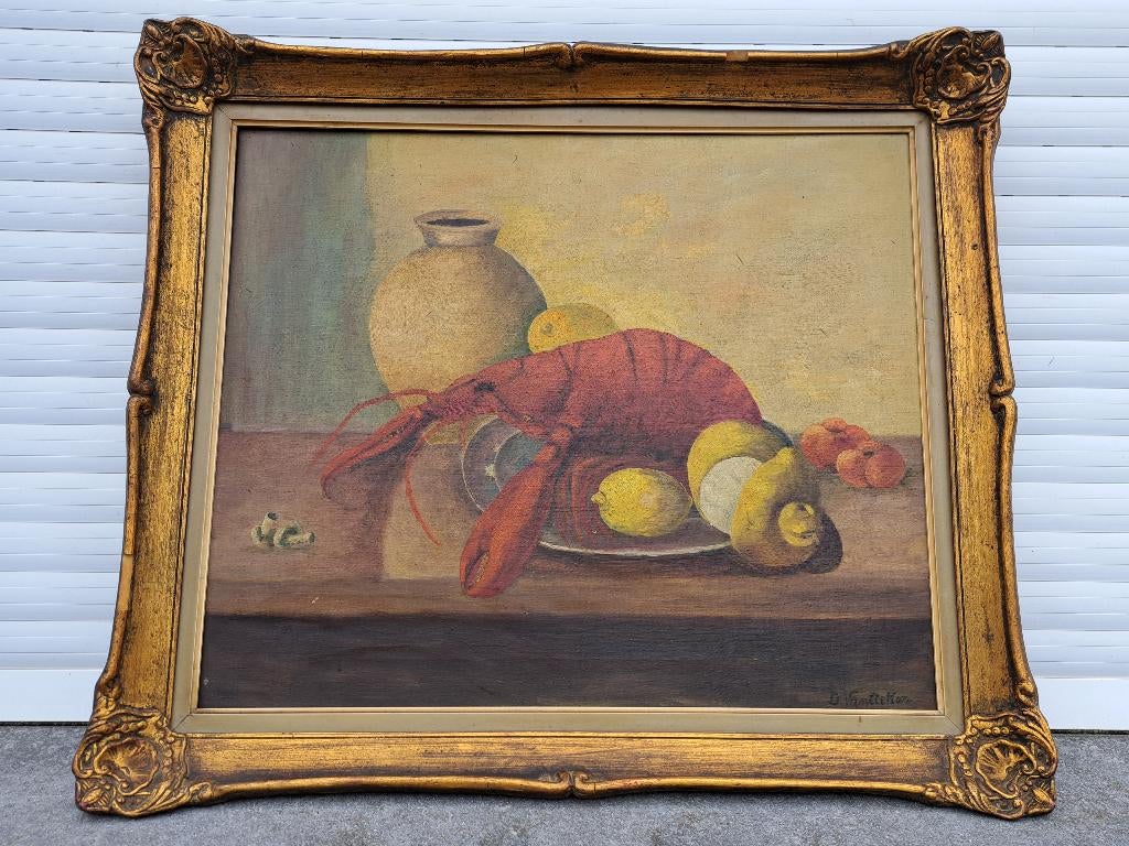 huile sur toile nature morte aux homard signe d vanacker, Antiquités & Art, Art | Peinture | Classique, Enlèvement ou Envoi