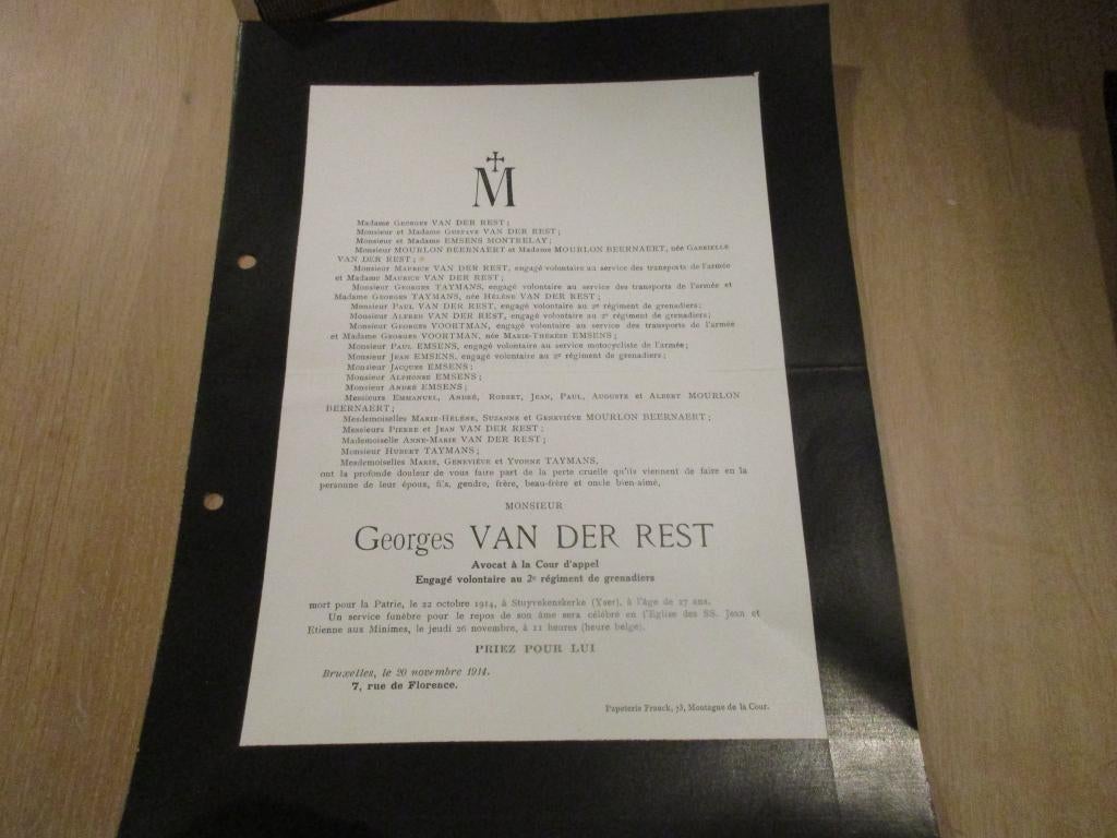 doodsbrief gesneuvelde WO1 (2de regiment grenadiers), Verzamelen, Ophalen of Verzenden