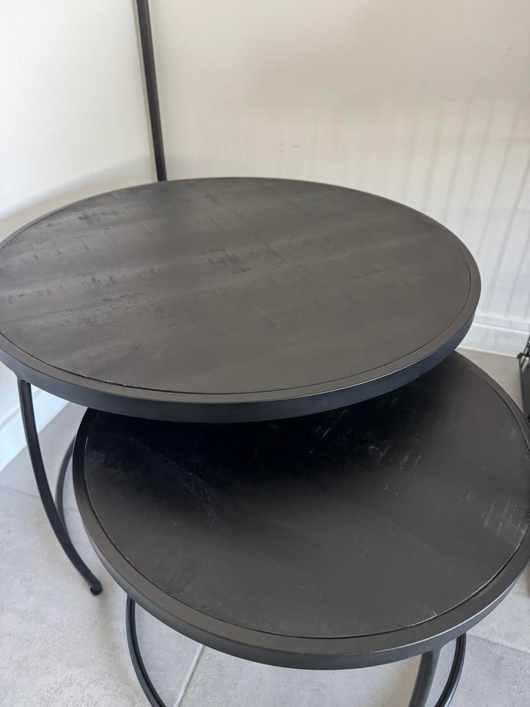 Massiefhouten dubbele salontafel, Huis en Inrichting, Ophalen, Zo goed als nieuw, Rond