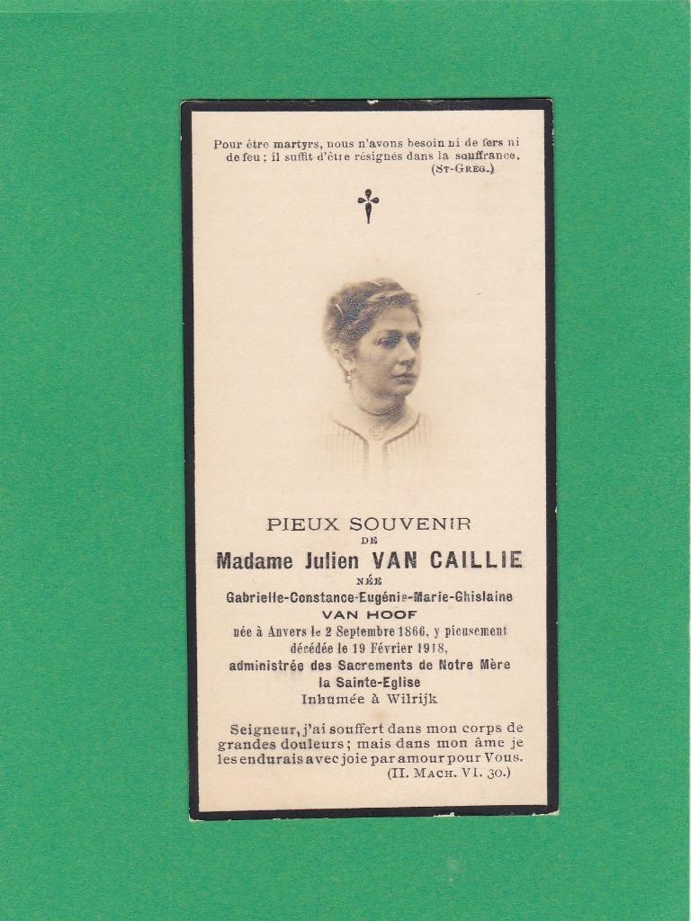 DP Madame Julien Van Caillie (adel), Verzamelen, Bidprentjes en Rouwkaarten, Verzenden, Bidprentje