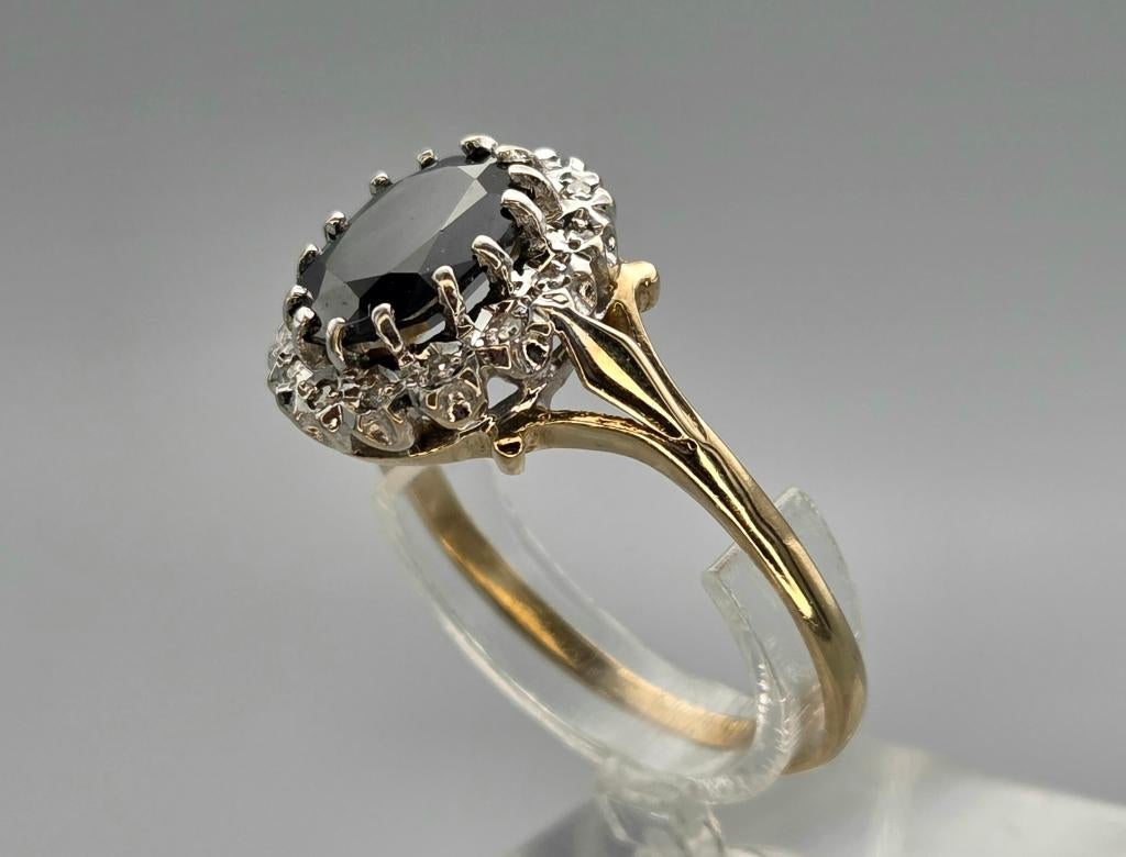 Gouden Vintage ring edelsteen saffier en diamant. 2025/855., Bijoux, Sacs & Beauté, Bagues, Femme ou Homme, Comme neuf, Or, Avec pierre précieuse
