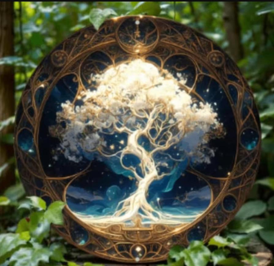 Vintage rond metalen bord Levensboom bij nacht (20cm), Huis en Inrichting, Woonaccessoires | Wanddecoraties, Nieuw, Ophalen of Verzenden