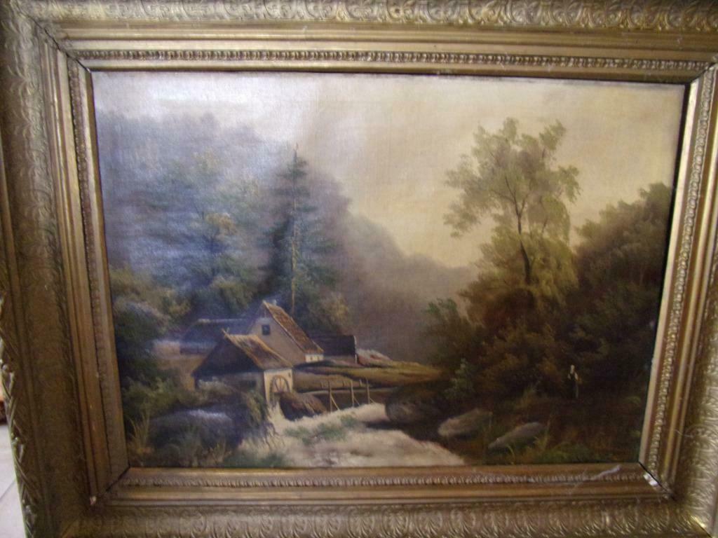 Peinture du 19eme siècle signée avec cadre stucké, Enlèvement ou Envoi