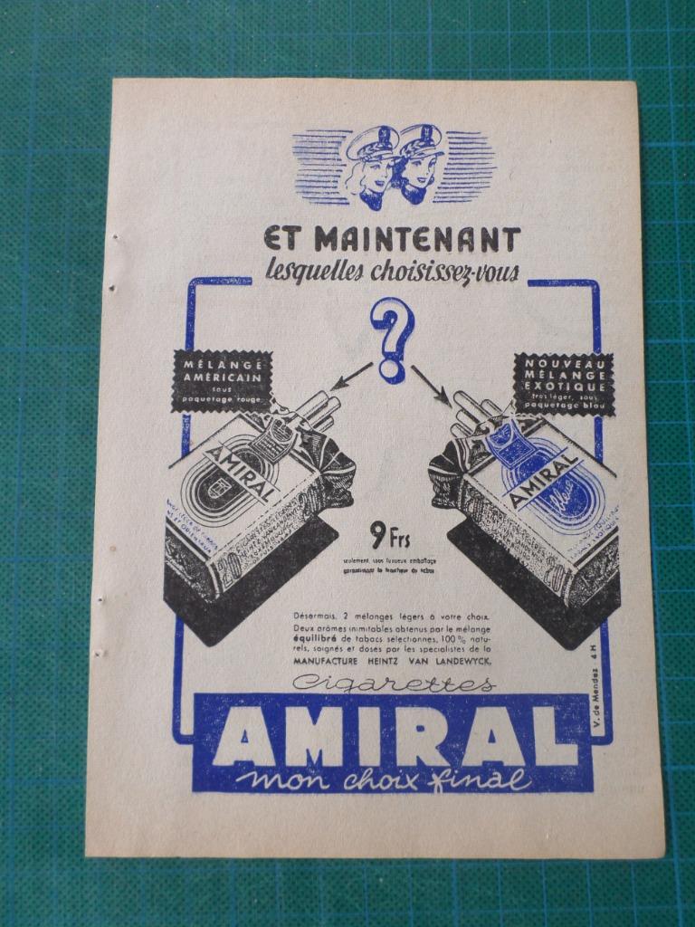 Amiral cigarettes - publicité papier - 1951, Enlèvement ou Envoi, Utilisé, Autres types