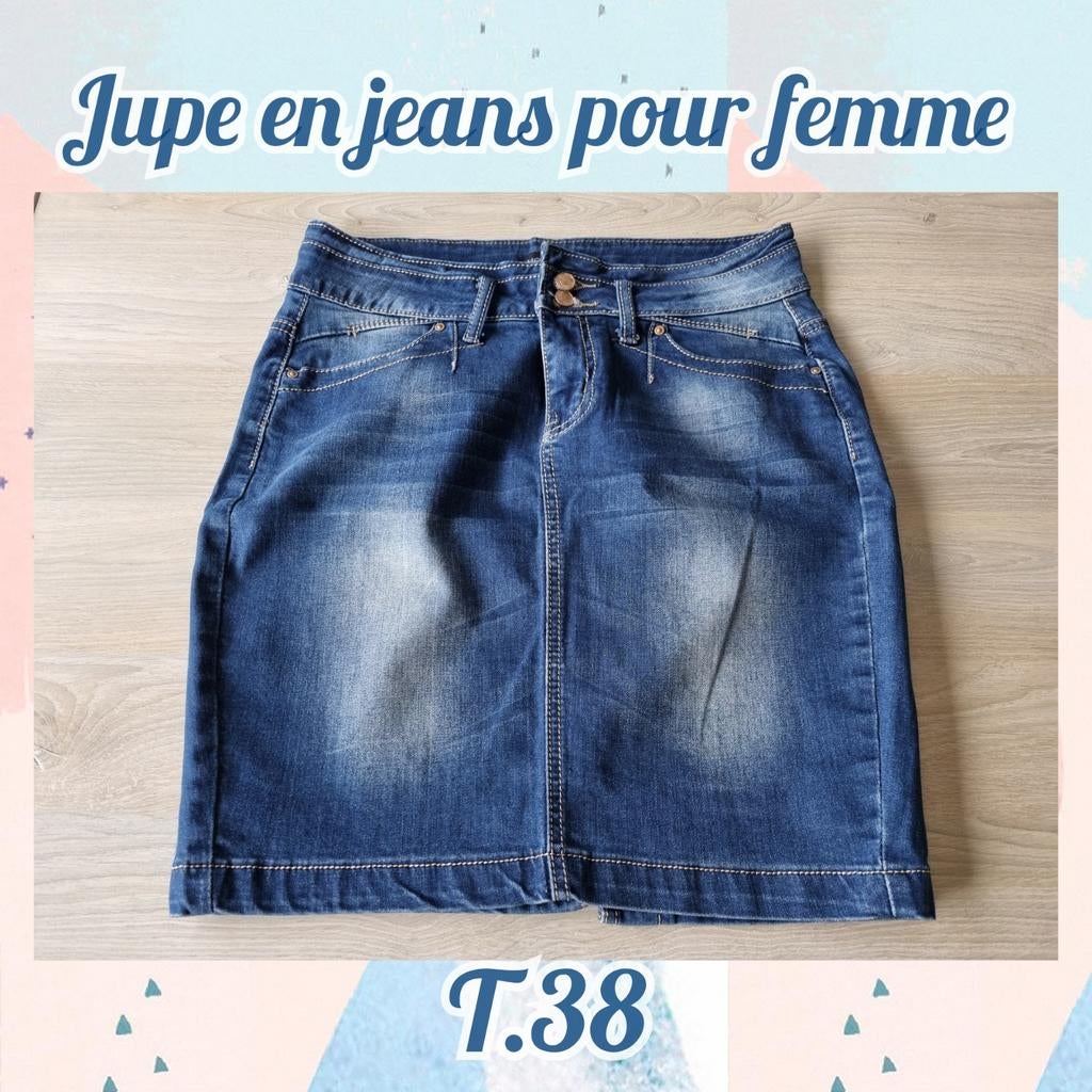 Jupe en jeans pour femme-bleu-T.38, Taille 38/40 (M), Enlèvement ou Envoi, Au-dessus du genou, Porté